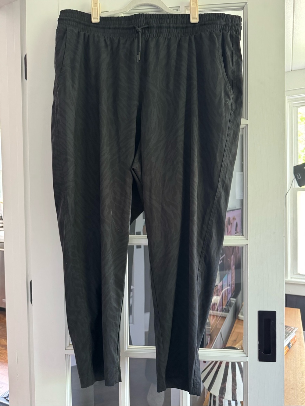 GAP Black Women’s Track Joggers with Subtle Tonal Zebra Pattern